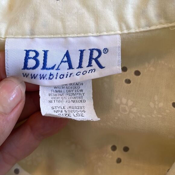Vtg Y2K Blair light yellow cotton/polyester cap sleeve shirt with gray dots - Picture 7 of 8